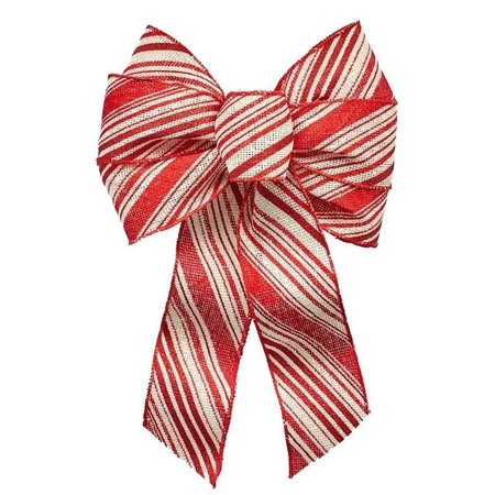 HOLIDAY TRIMS Christmas Specialty Decoration, 1 in H, Stripes, Burlap, RedWhite 6151